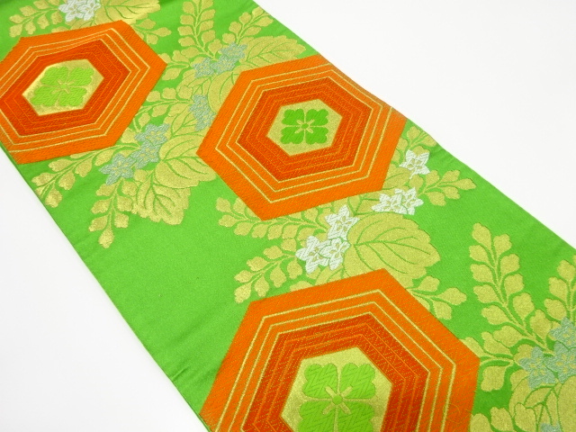 アンティーク　重ね亀甲に桐模様織り出し袋帯（着用可）